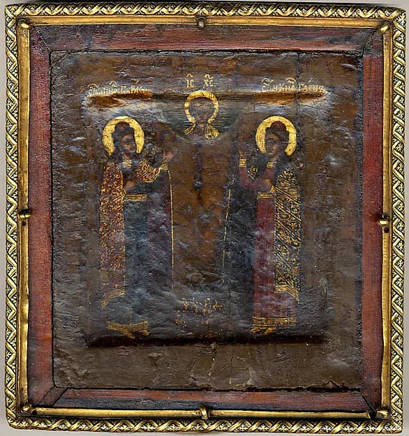 The Christ Child with Saints Boris and Gleb by Russian Painter depicting Luke 2