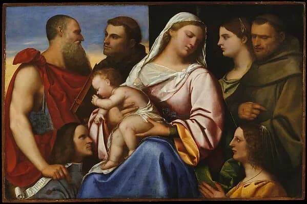Madonna and Child with Saints and Donors by Sebastiano del Piombo depicting Luke 2