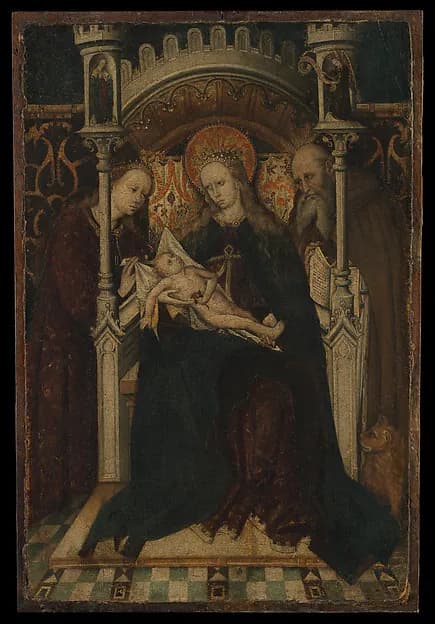 Virgin and Child Enthroned with Saints Catherine and Jerome by Spanish Painter depicting Romans 8