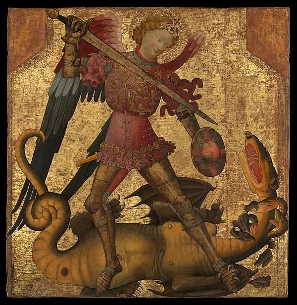 Saint Michael and the Dragon by Spanish (Valencian) Painter(?) depicting Revelation 12