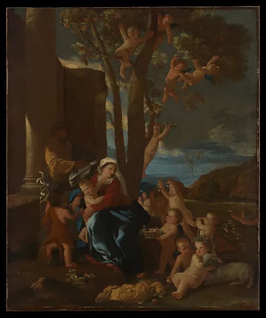 The Holy Family with Saint John the Baptist by Nicolas Poussin depicting Matthew 3