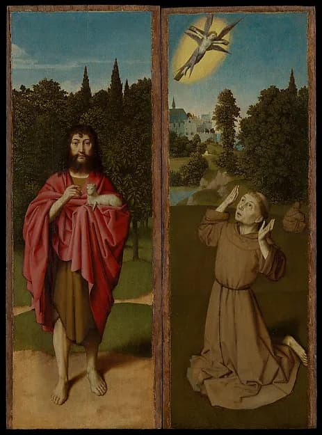 Saint John the Baptist; Saint Francis Receiving the Stigmata by Gerard David depicting Matthew 3