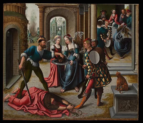 The Martyrdom of Saint John the Baptist by Bernard van Orley depicting Matthew 3