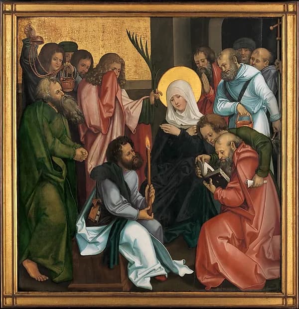The Dormition of the Virgin; (reverse) Christ Carrying the Cross by Hans Schäufelein depicting Mark 15