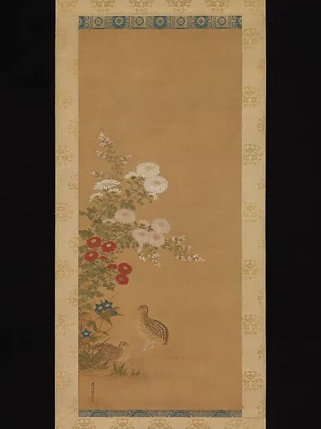 Quail and Autumn Flowers by Tosa Mitsuoki depicting Numbers 11