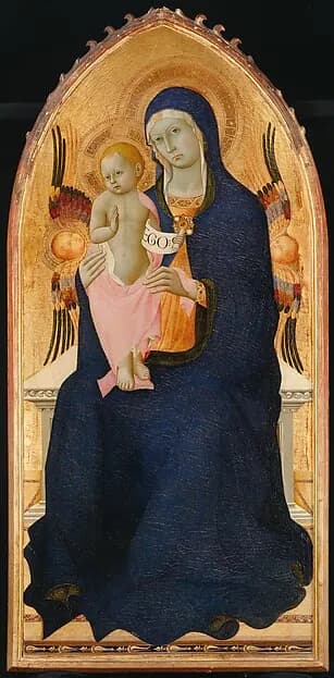 Madonna and Child Enthroned with Two Cherubim by Osservanza Master depicting Luke 2