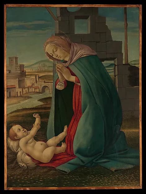Madonna Adoring the Child by Botticelli depicting Luke 2