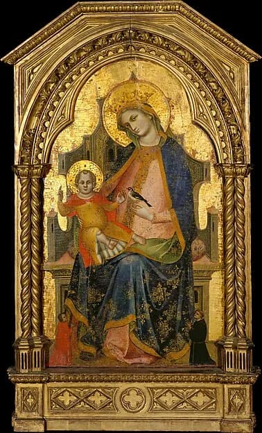 Madonna and Child Enthroned with Two Donors by Lorenzo Veneziano depicting Luke 2