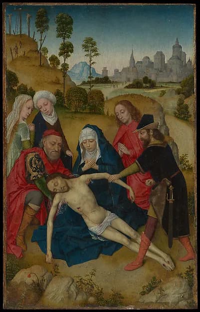 The Lamentation of Christ by Simon Marmion depicting Mark 15