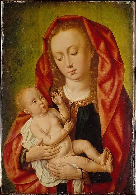 Virgin and Child with a Dragonfly by Master of Saint Giles depicting Luke 2