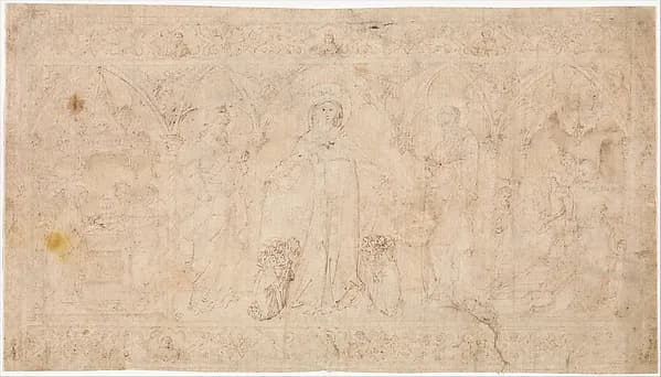 Design for an Antependium: The Madonna della Misericordia with Saints John the Baptist and John the Evangelist, the Circumcision, and the Presentation of the Virgin by Lorenzo Veneziano depicting Matthew 3