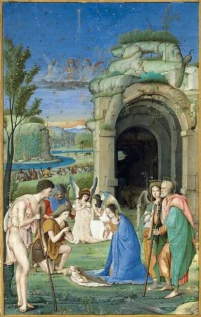 Adoration of the Shepherds by Francesco di Marco Marmitta da Parma depicting Luke 2