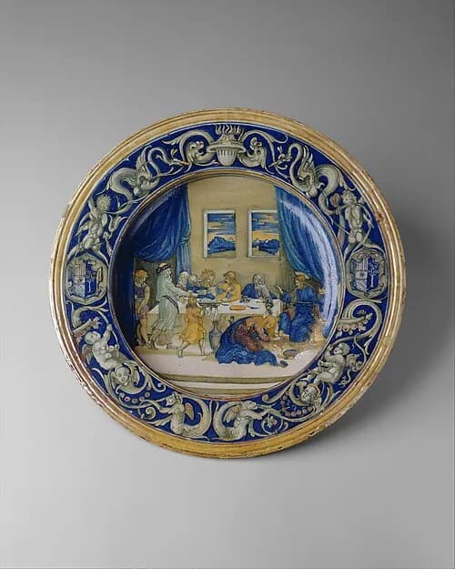 Armorial dish: Supper at the House of Simon the Pharisee by Maestro Giorgio Andreoli depicting John 1
