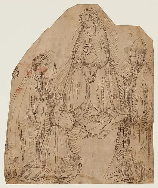 The Madonna and Child with a Female Martyr Saint, a Bishop Saint, and a Female Donor by Stefano da Verona (Stefano di Giovanni d'Arbosio di Francia) depicting Luke 2