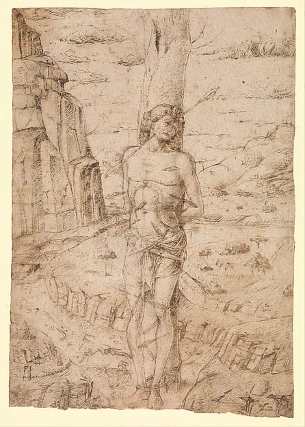 Saint Sebastian in a Landscape by Ferrara depicting Romans 8
