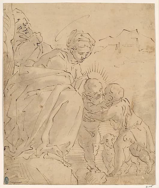 The Holy Family with the Young Saint John the Baptist by School of Cambiaso depicting Matthew 3