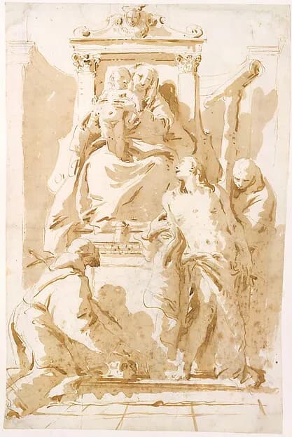 Virgin and Child with Saint John of the Cross (?), Saint Sebastian, and Saint Peter of Alcantara by Giovanni Battista Tiepolo depicting Romans 8