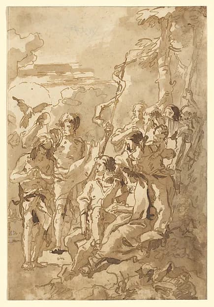 The Baptism of Christ (with a Woman Holding a Child Among the Spectators at the Right) by Giovanni Domenico Tiepolo depicting Matthew 3