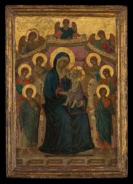 Madonna and Child with Nine Angels by Segna di Buonaventura depicting Luke 2