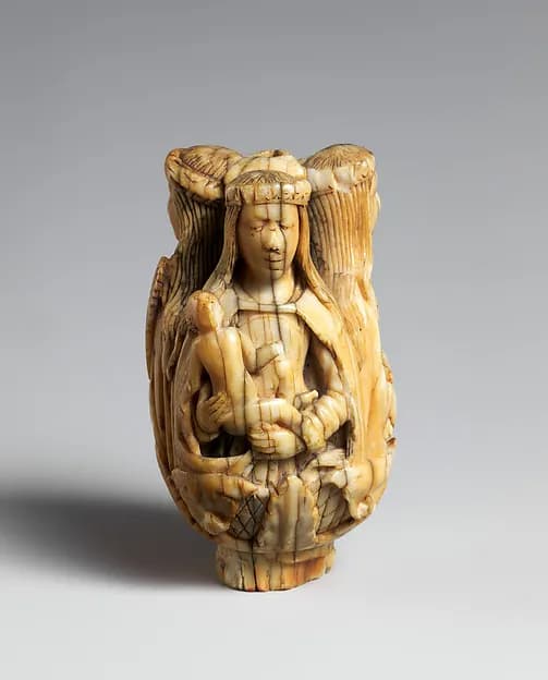 Rosary Terminal Bead with the Virgin and Child, Saint Barbara, and Saint Catherine by Anonymous depicting Romans 8