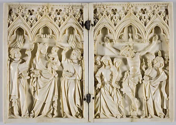 Diptych with the Glorification of the Virgin and the Crucifixion by Anonymous depicting Matthew 27