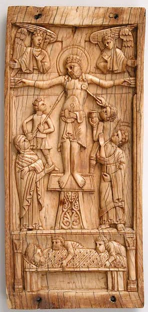 Center Panel of a Triptych with the Crucifixion and the Entombment by Anonymous depicting Matthew 27