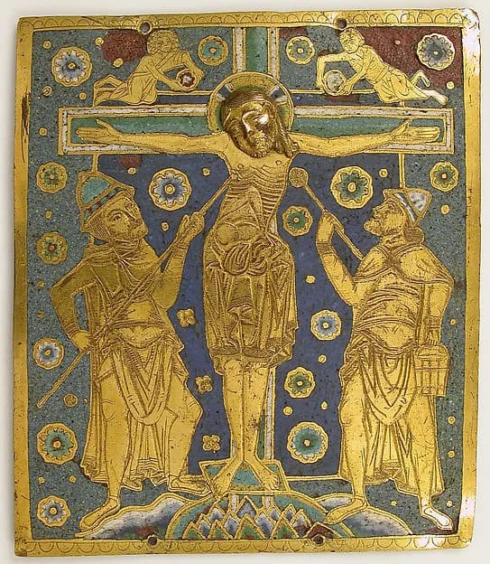 Plaque with the Crucifixion between Longinus and Stephaton and Personifications of the Sun and Moon by Anonymous depicting Matthew 27