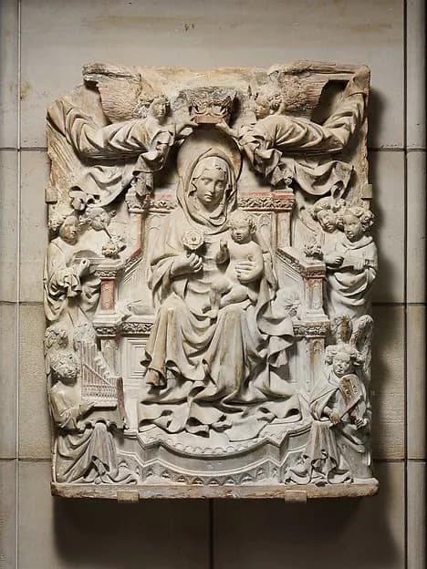 Relief with Enthroned Virgin and Child surrounded by Angels by Anonymous depicting Luke 2