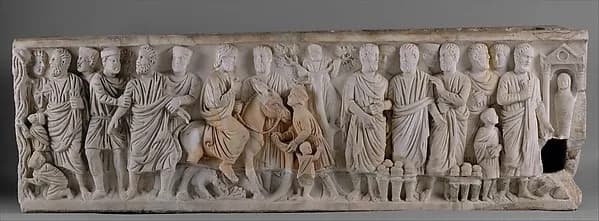 Sarcophagus with Scenes from the Lives of Saint Peter and Christ by Anonymous depicting Matthew 4