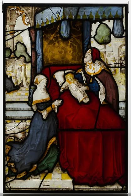 Glass Panel of Elijah and the Widow's Son by Jan van Diependale depicting 1 Kings 17