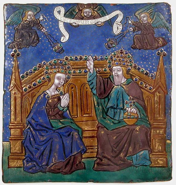 Plaque with God The Father Blessing The Virgin by Workshop of the Master of the High Foreheads depicting Luke 1