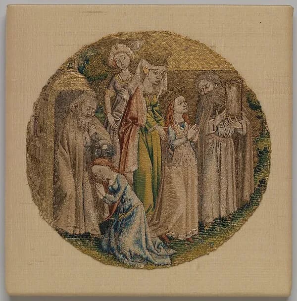 The Hermit Adrian Shows St. Catherine an Image of Christ and Baptizes Her by Anonymous depicting Romans 8