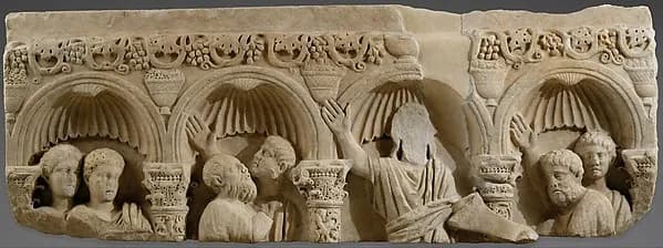 Fragment of a Marble Tomb Relief with Christ Giving the Law by Anonymous depicting John 1