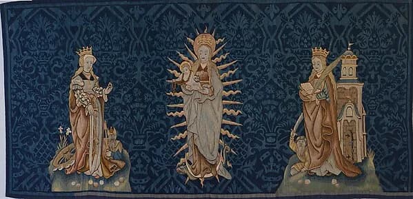 The Virgin of The Apocalypse with Saint Catherine and Saint Barbara by Anonymous depicting Romans 8