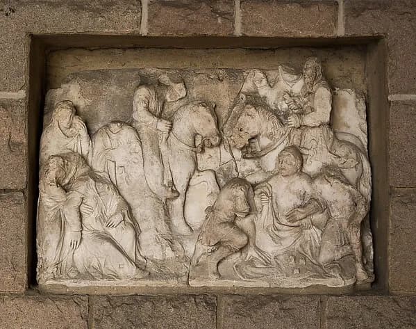 The Virgin Fainting and The Partition of the Garments (from Scenes from the Passion of Christ) by Anonymous depicting Luke 1