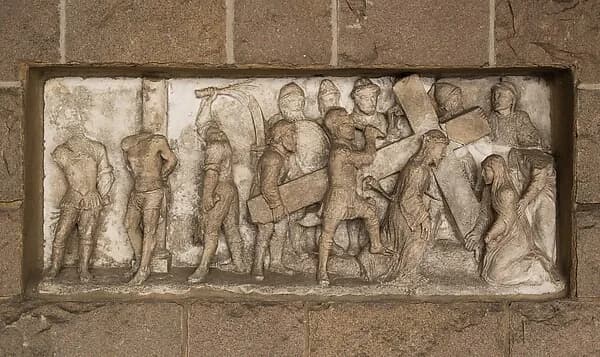 The Flagellation and Christ Meeting His Mother on the Road to Golgotha (from Scenes from the Passion of Christ) by Anonymous depicting Matthew 27