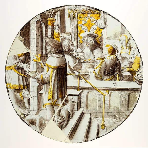 Roundel with Lazarus at the House of Dives by Anonymous depicting John 11