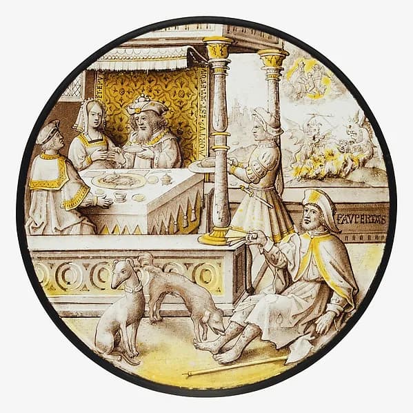 Roundel with Lazarus at the House of Dives by Anonymous depicting John 11