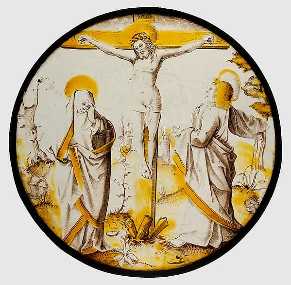 Roundel with the Crucifixion, the Virgin, and Saint John by Anonymous depicting Matthew 27