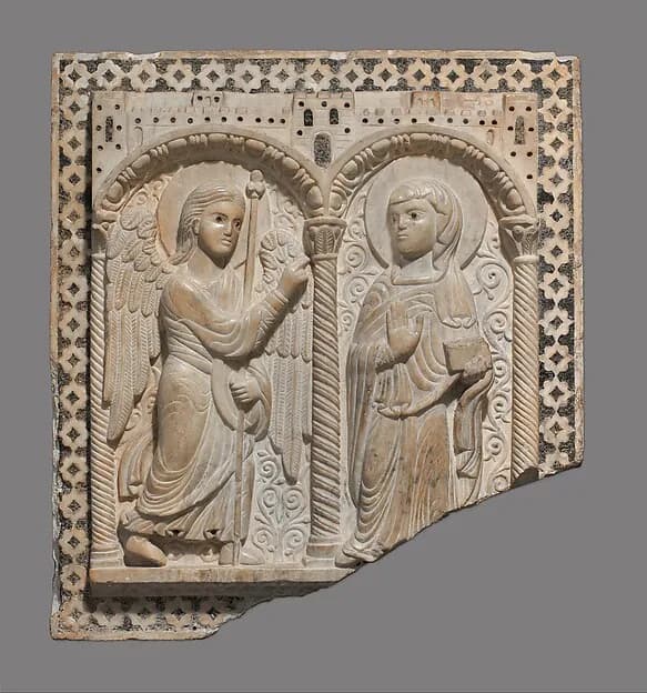 Relief with the Annunciation by Anonymous depicting Luke 1