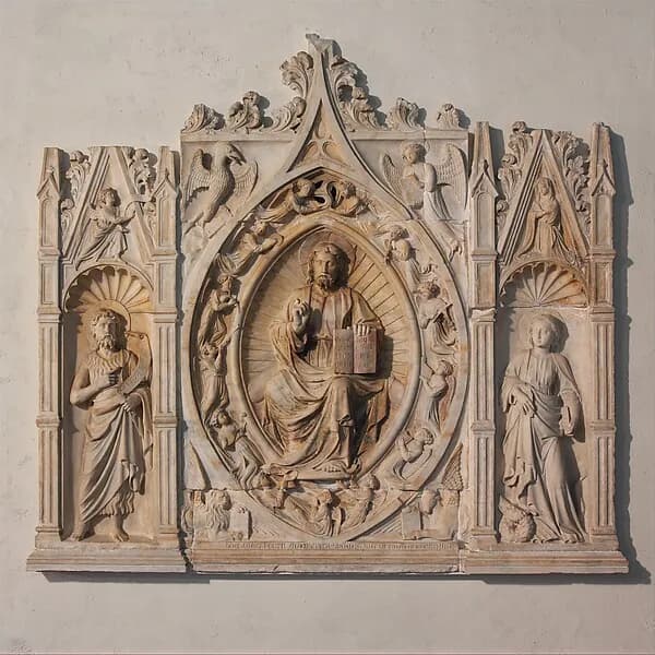 Altarpiece with Christ, Saint John the Baptist, and Saint Margaret by Andrea da Giona depicting Matthew 3