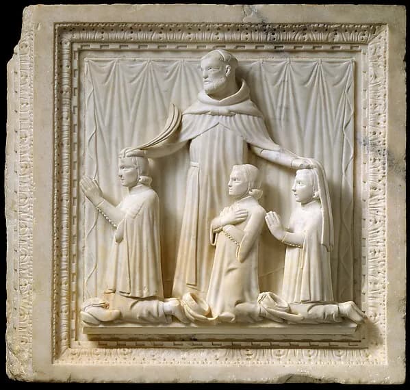 Presentation Scene with Saint Peter Martyr and Three Donors by Giovanni di Balduccio depicting Matthew 4