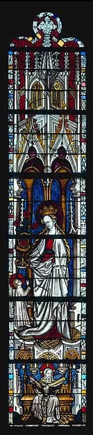 Saint Dorothea with Jesus and a Basket of Roses, and with the Trinity below (from a series with The Virgin Mary and Five Standing Saints) by Anonymous depicting Luke 1