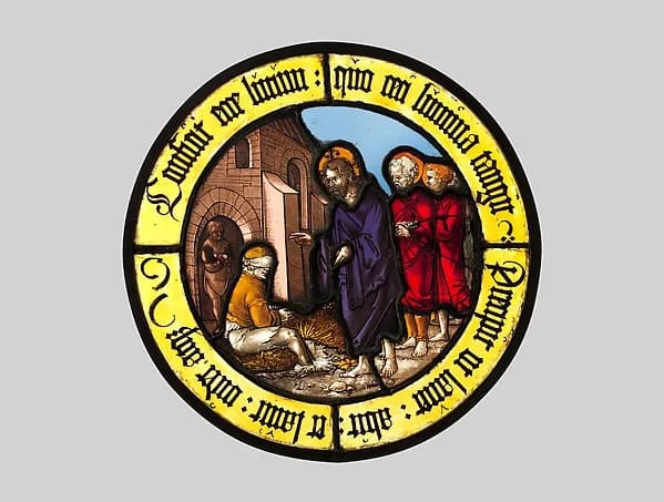 Roundel with Christ Healing the Blind Man by Hirschvogel Workshop depicting Matthew 9