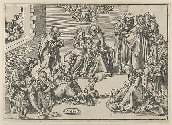 The Holy Family and Kindred by Lucas Cranach the Elder depicting Luke 2