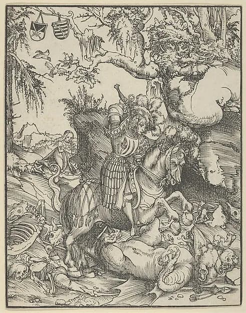 St. George on Horseback Slaying the Dragon by Lucas Cranach the Elder depicting Revelation 12