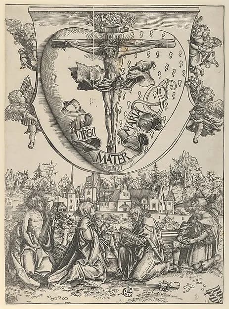 Four Saints Adoring Christ Crucified on the Sacred Heart by Lucas Cranach the Elder depicting Matthew 27