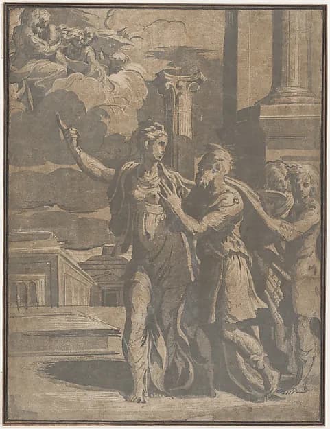 The Tiburtine Sibyl showing Emperor Augustus the Virgin and Christ Child by Anonymous, Italian, 16th century depicting Luke 2