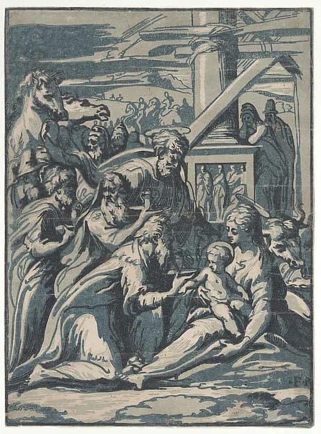 Adoration of the Magi by Niccolò Vicentino depicting Matthew 2
