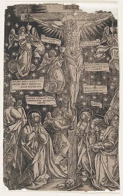 Christ on the Cross surrounded by mourners by Anonymous, Italian, 17th or 18th century depicting Matthew 27